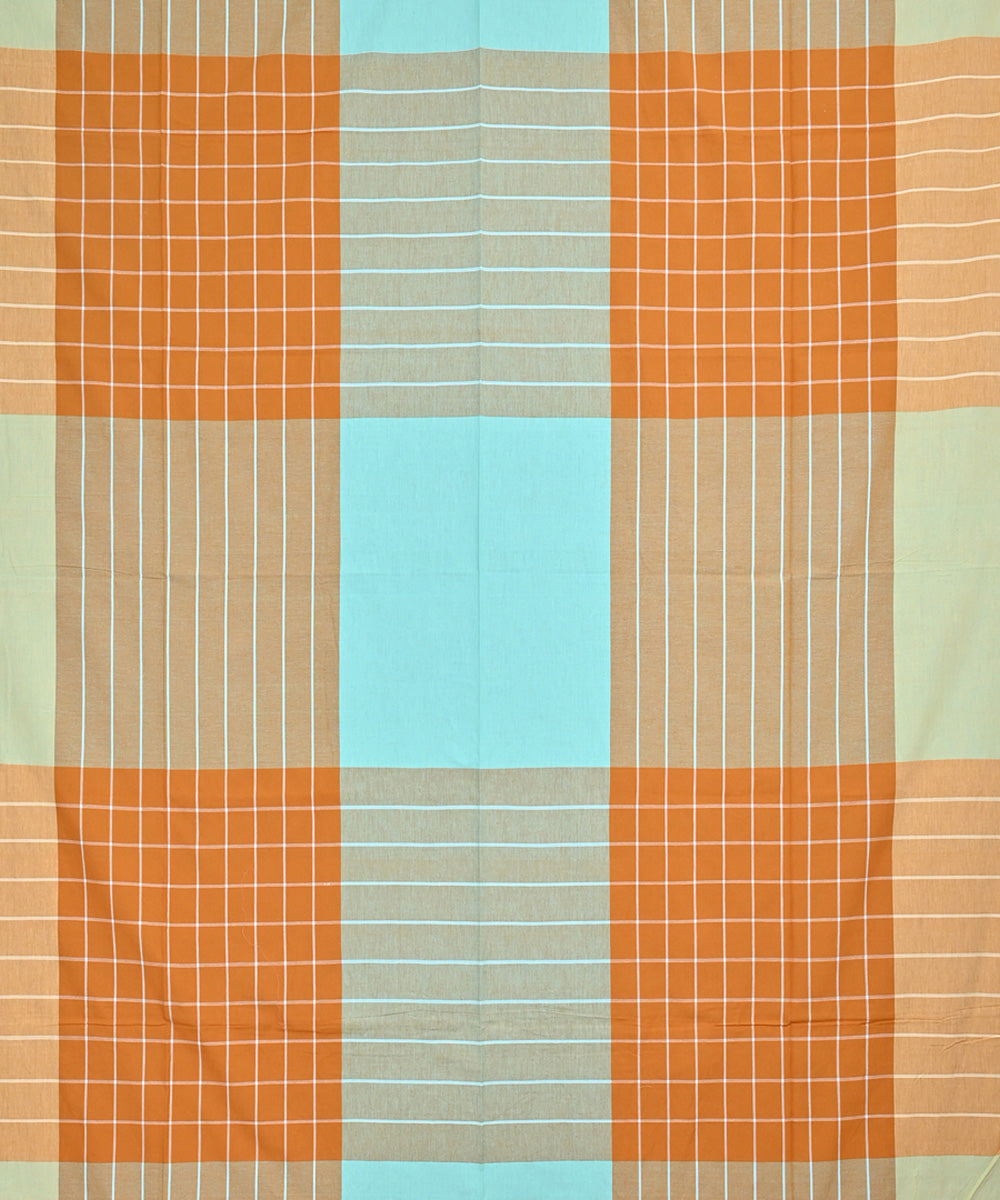 Orange blue handloom cotton double bed bedsheet