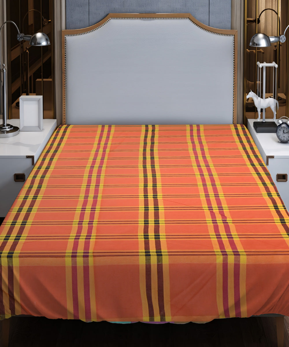 Orange yellow handloom double bed cotton bedsheet