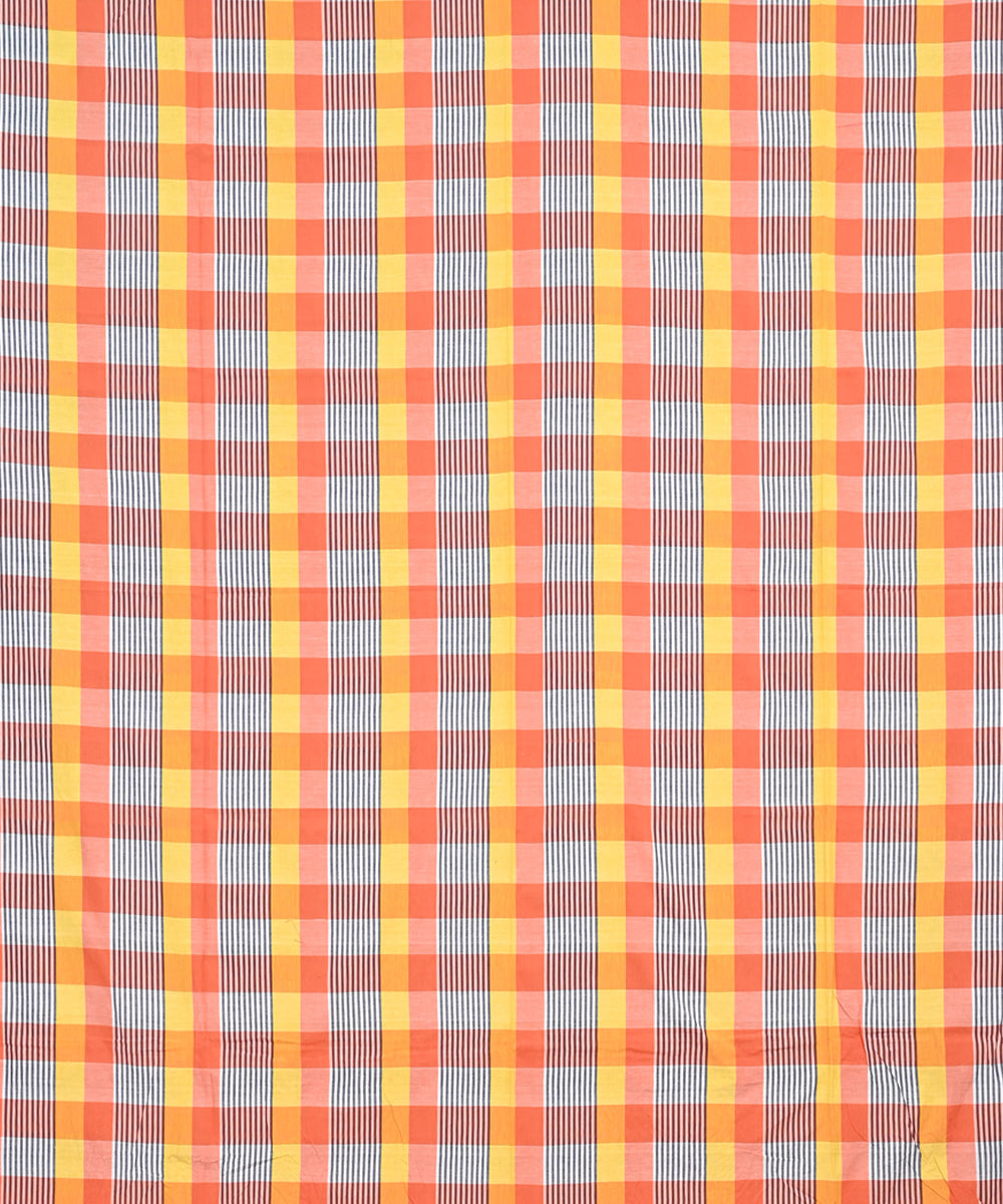 Orange yellow checks handloom cotton double bed bedsheet