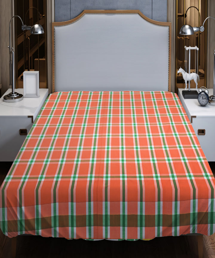 Orange multicolor handloom cotton double bed bedsheet
