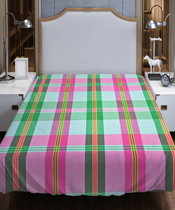 Pink green handloom double bed cotton bedsheet