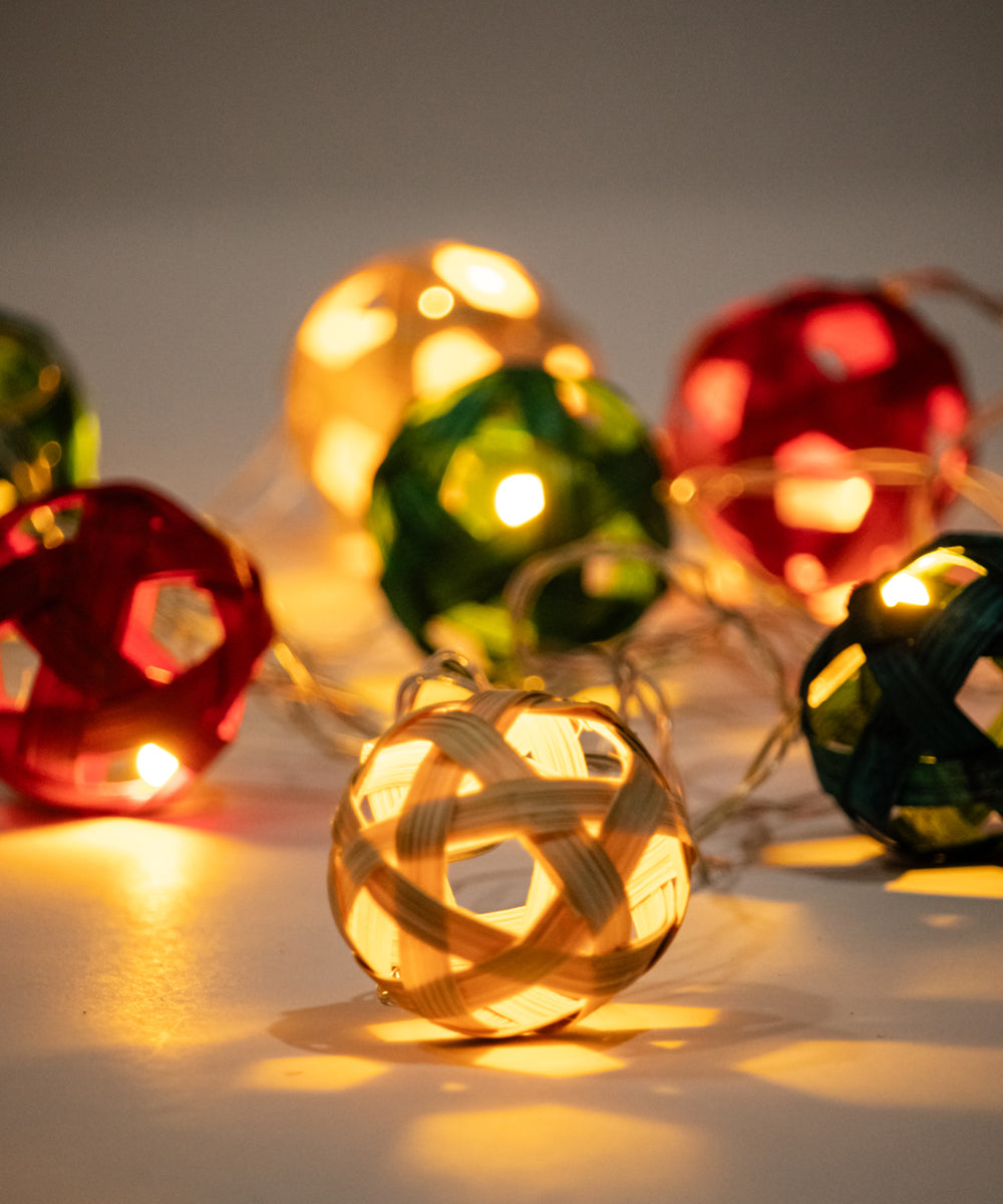 Multicoloured star full moon handcrafted bamboo string light