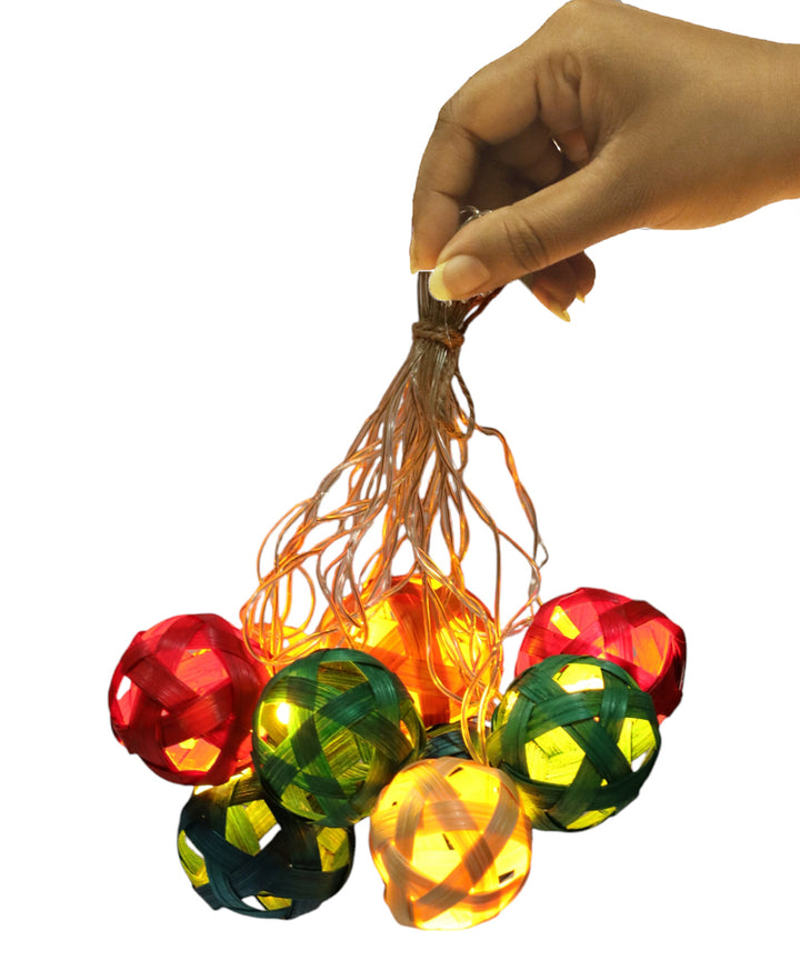 Multicoloured star full moon handcrafted bamboo string light