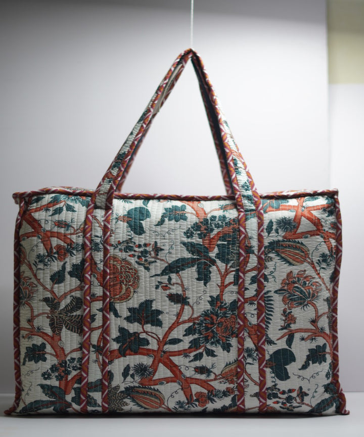 White floral printed handmade cotton fabric sanganeri print sling bag