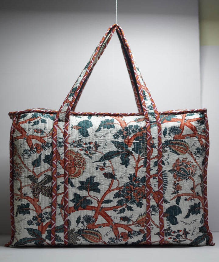 White floral printed handmade cotton fabric sanganeri print sling bag