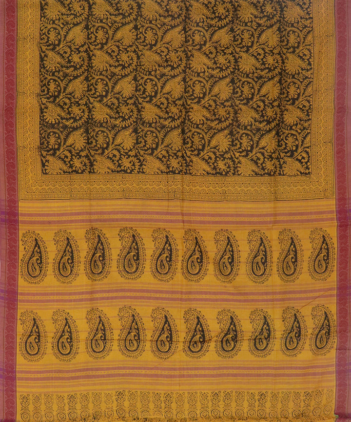 Yellow handwoven cotton kalamkari saree