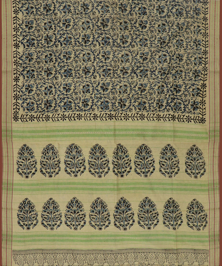 Light green kalamkari handwoven cotton saree