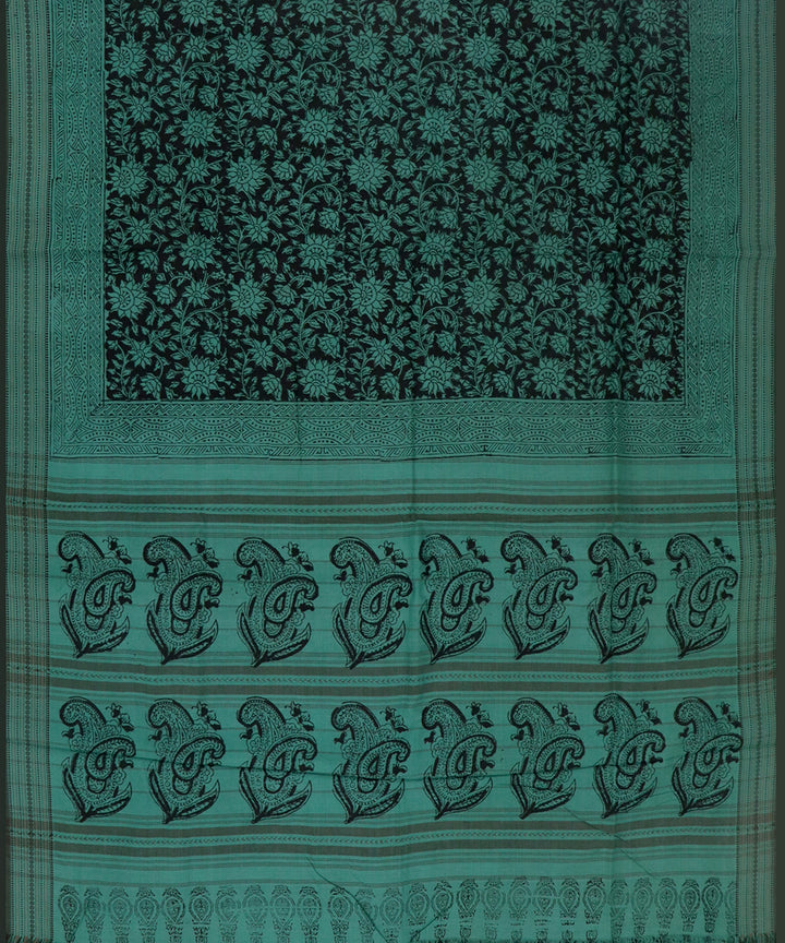 Sea green handwoven kalamkari cotton saree