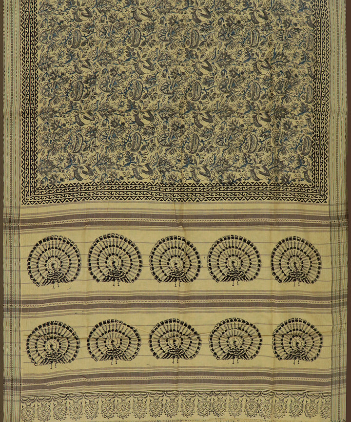 Light green handwoven cotton kalamkari saree