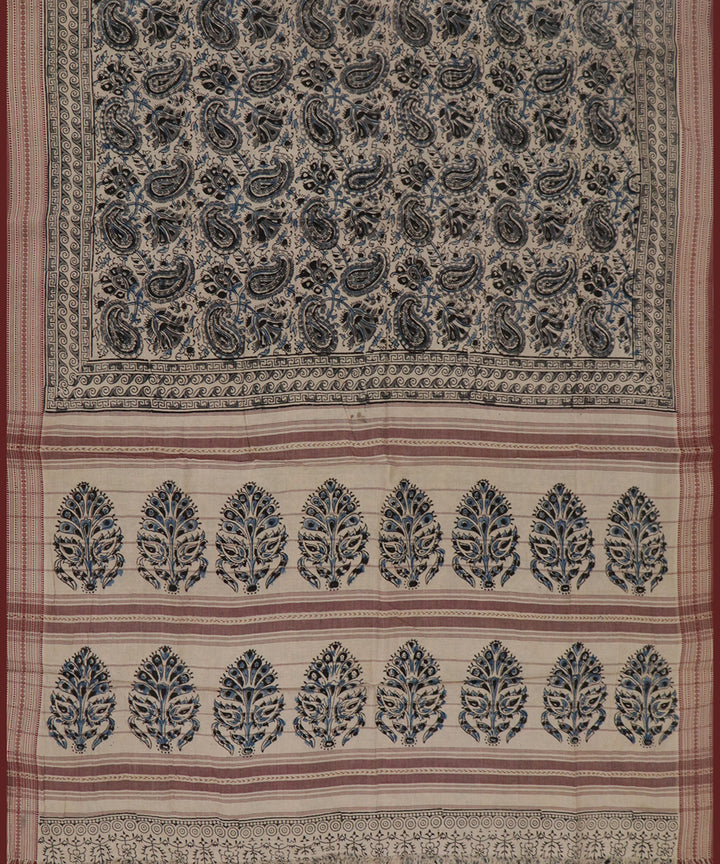 Light brown handwoven cotton kalamkari saree