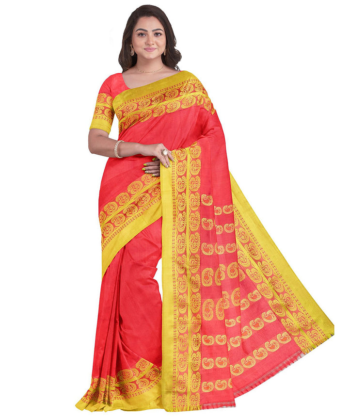 Biswa bangla red garad silk saree handwoven saree