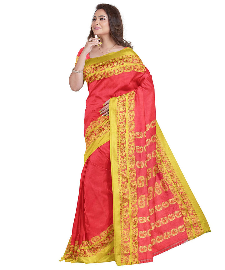 Biswa bangla red garad silk saree handwoven saree