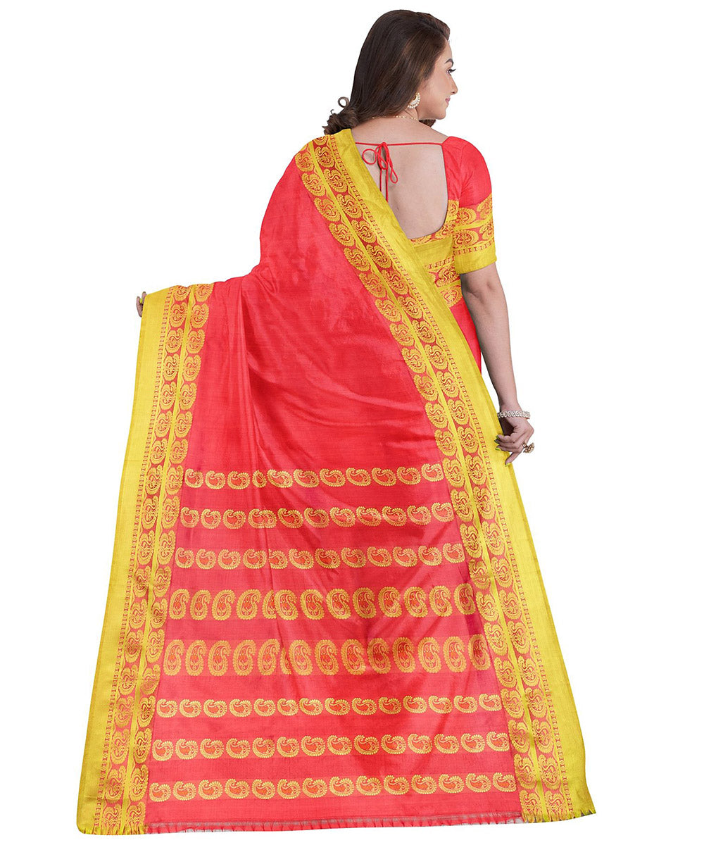 Biswa bangla red garad silk saree handwoven saree