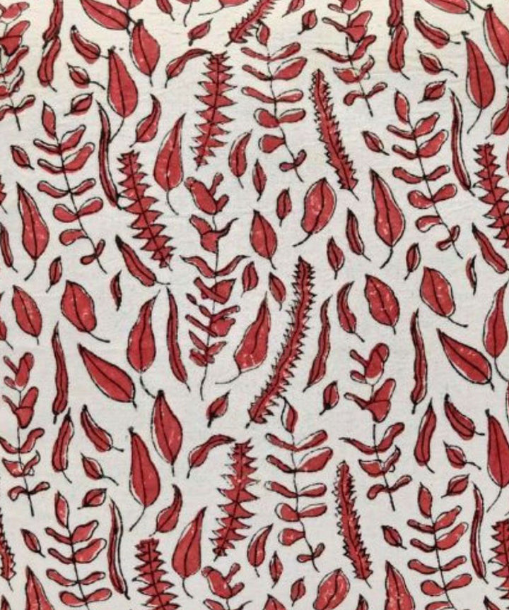 Red white block printed small leaves cotton cushion cover