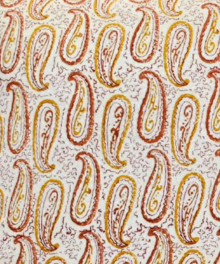 Yellow white block printed small paisley cotton cushion cover