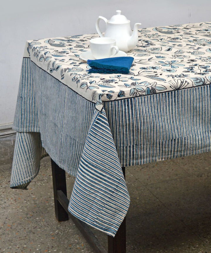 White blue hand block print cotton table cover