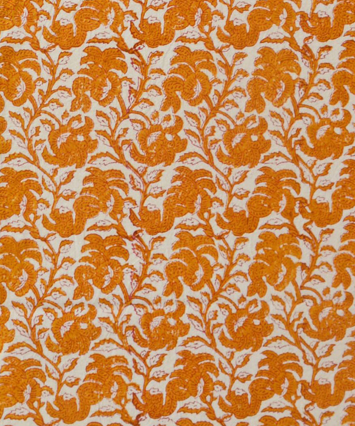 Orange white hand block print cotton table cover