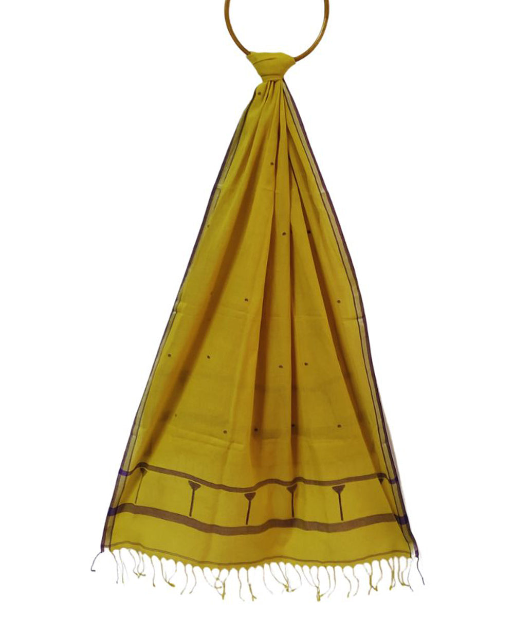 Mustard handwoven cotton jamdani stole