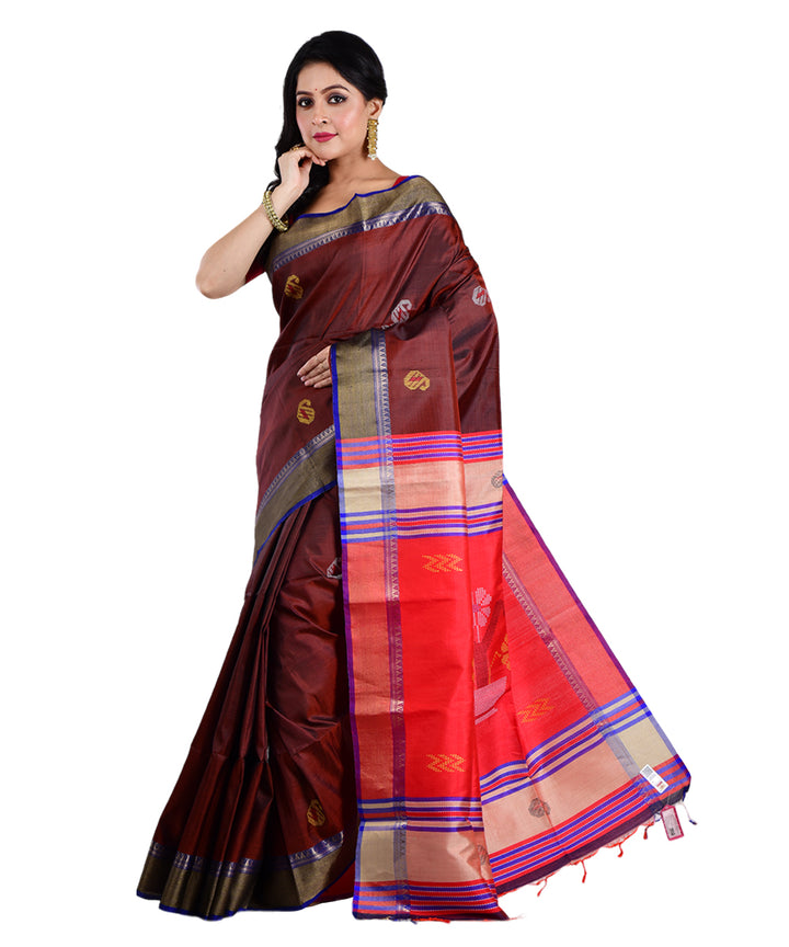 Maroon multicolor handwoven silk saree