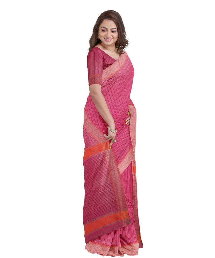 Raspberry pink orange handwoven tangail silk saree