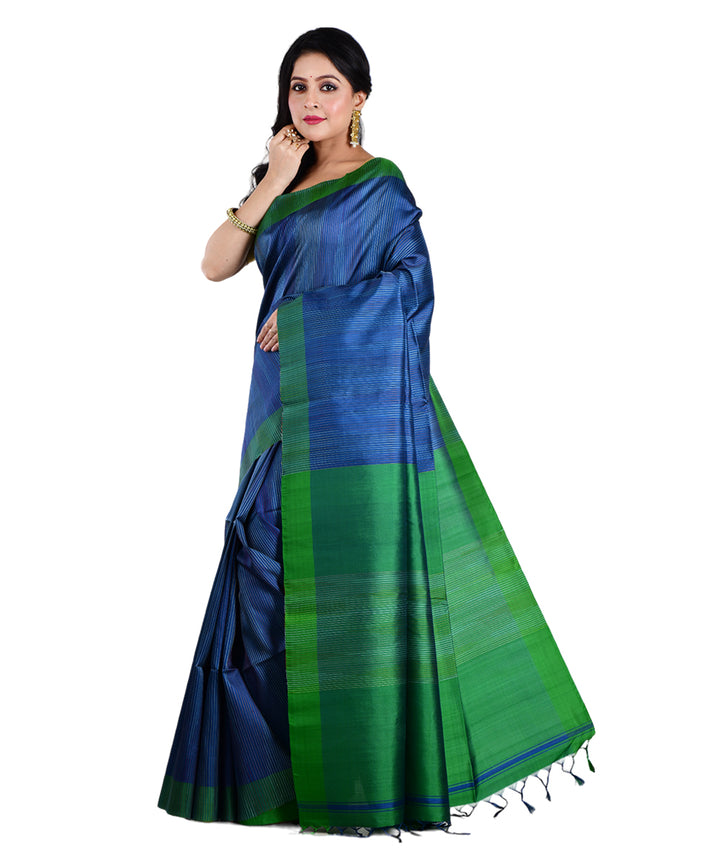 Navy blue dark green handwoven silk saree