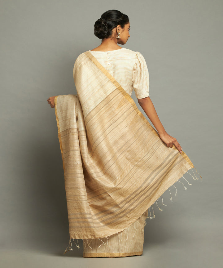 Natural, white tussar silk hand woven chhattisgarh kosa saree