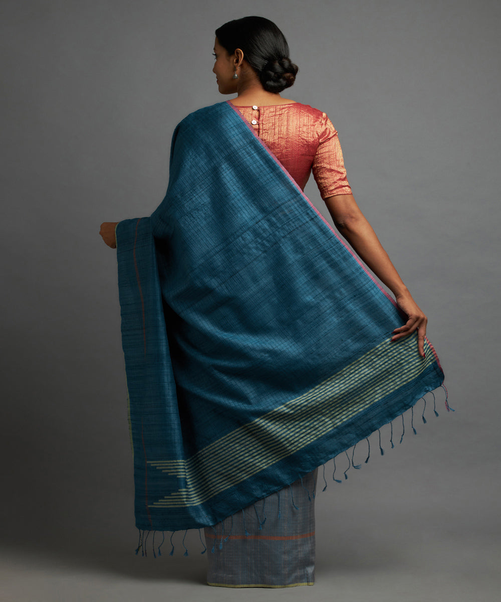 Lavender persian blue tussar silk handwoven chhattisgarh kosa saree