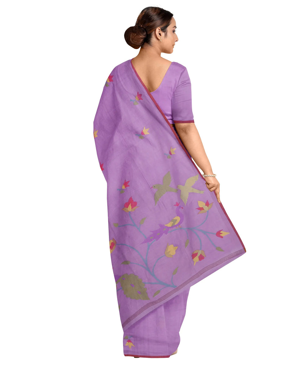 Purple orchid red handwoven jamdani cotton saree