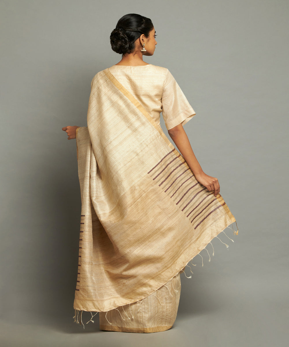 Natural, white, purple tussar silk hand woven chhattisgarh kosa saree