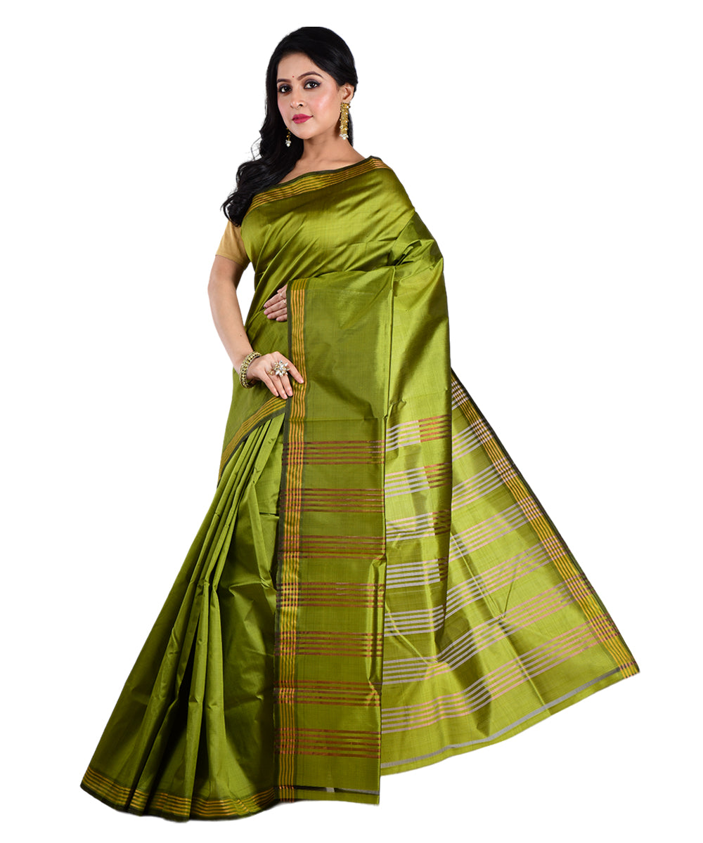 Dark green handwoven silk saree