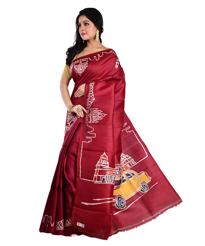 Maroon handloom silk saree