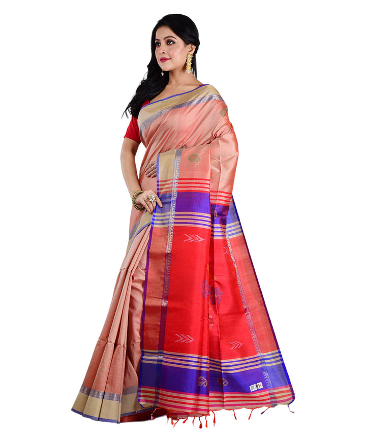 Peach multicolor handwoven silk saree