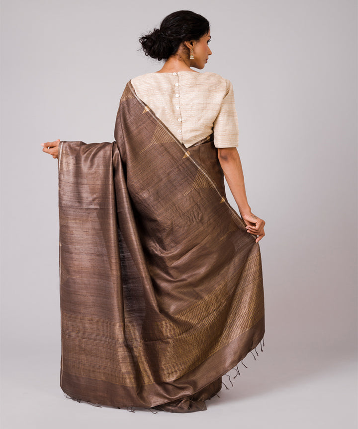 Coffee brown tussar silk hand woven chhattisgarh kosa saree