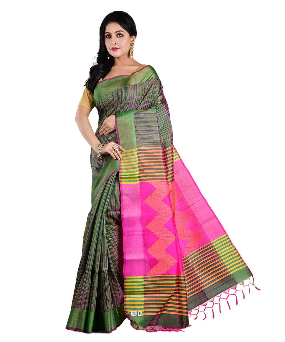 Multicolor pink handwoven silk saree