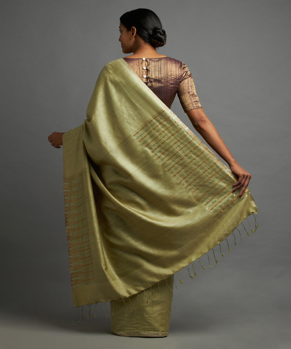 Guava green tussar silk hand woven chhattisgarh kosa saree