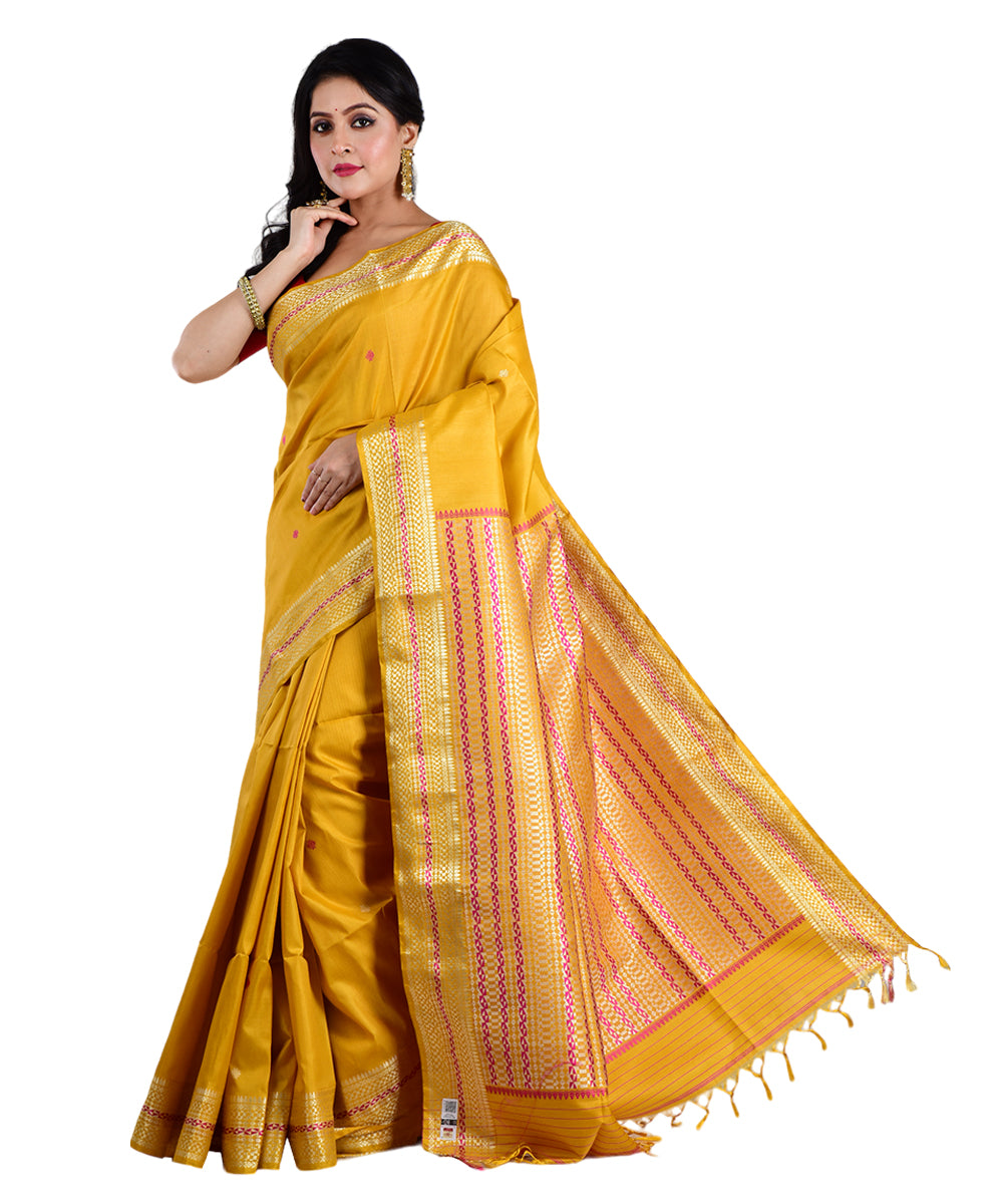 Yellow handwoven silk saree