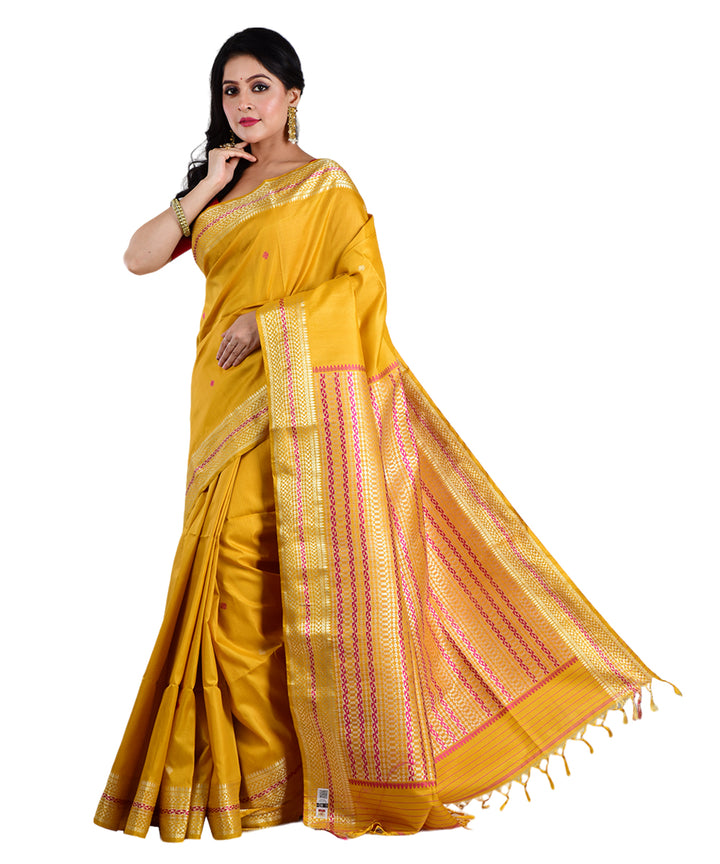 Yellow handwoven silk saree