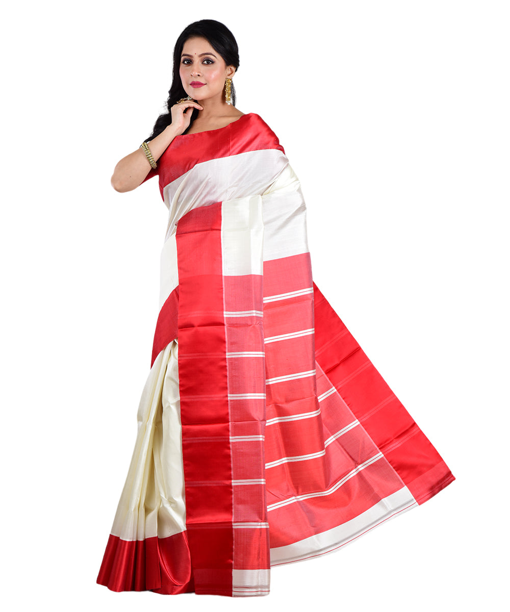 White red handwoven silk saree