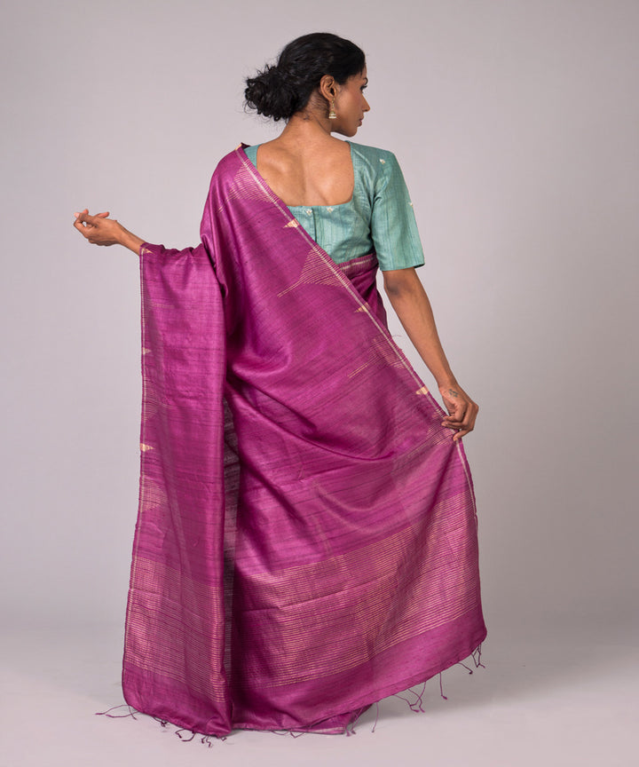 Majenta tussar silk hand woven chhattisgarh kosa saree