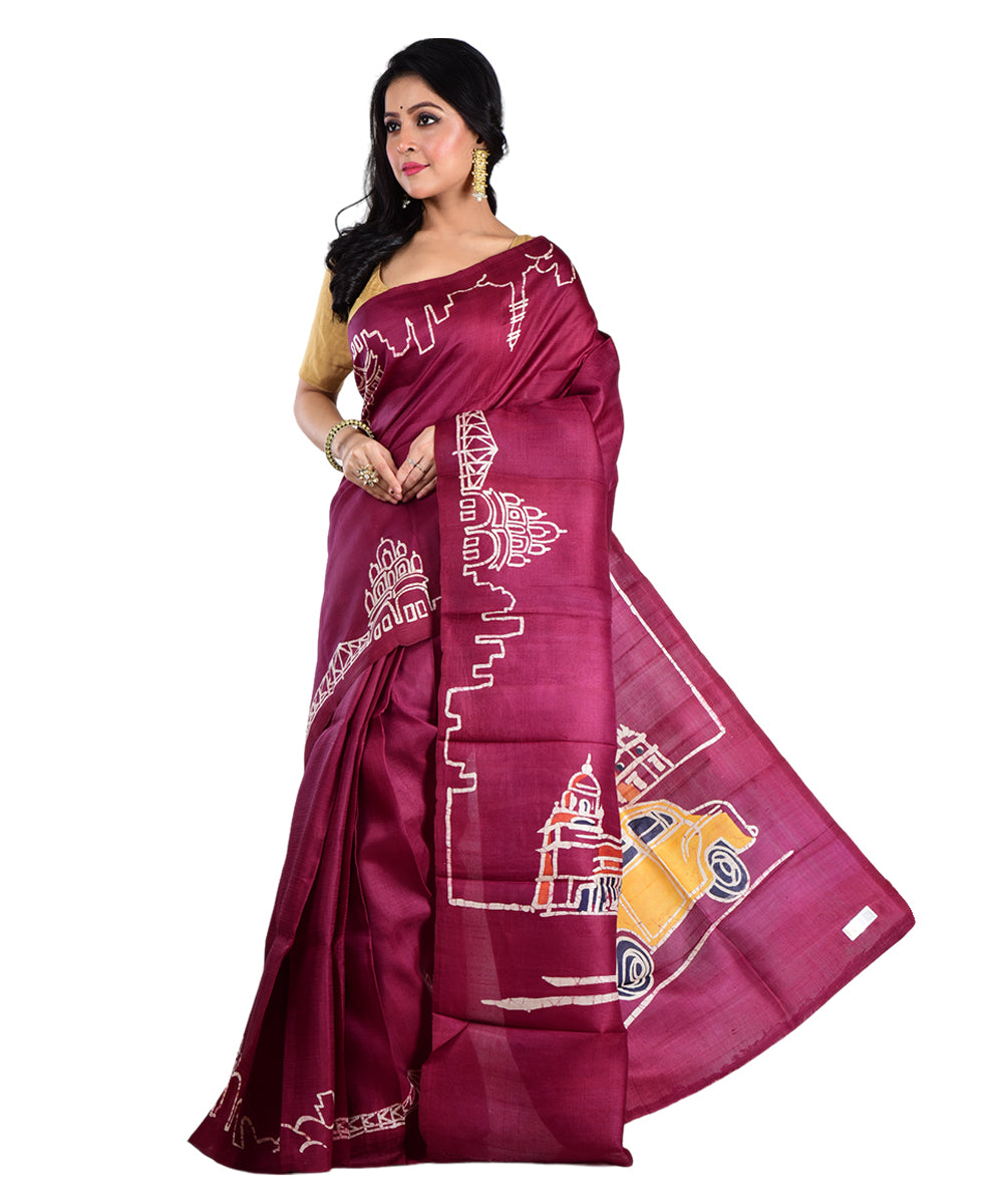 Maroon red handloom silk saree