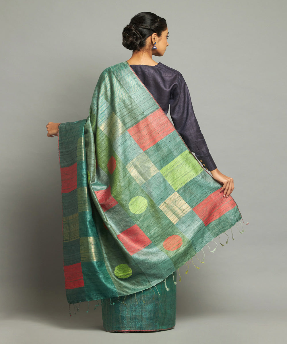 Green zari tussar silk hand woven chhattisgarh kosa saree