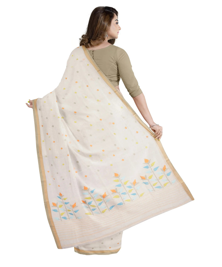 White blue handwoven jamdani cotton saree