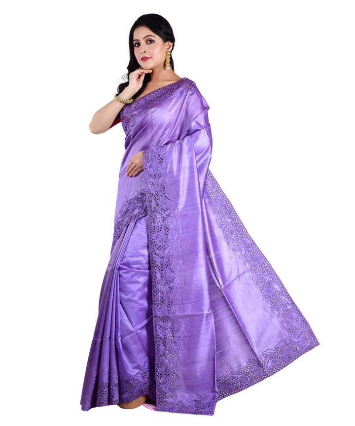 Violet handwoven tussar silk saree