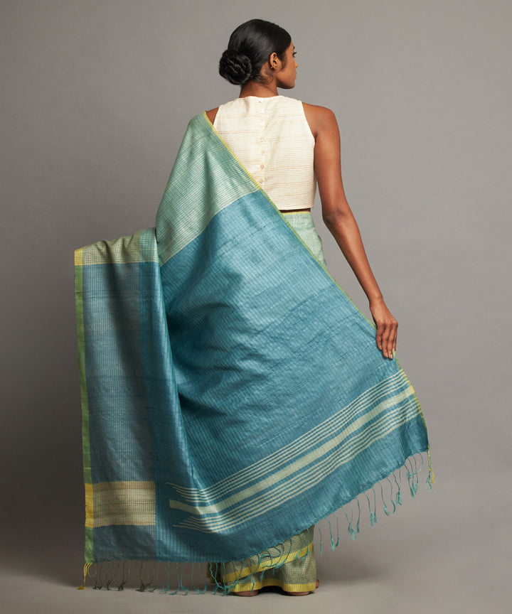 Aqua blue tussar silk hand woven chhattisgarh kosa saree