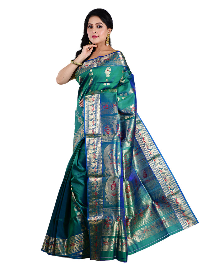 Dark green silk handwoven saree