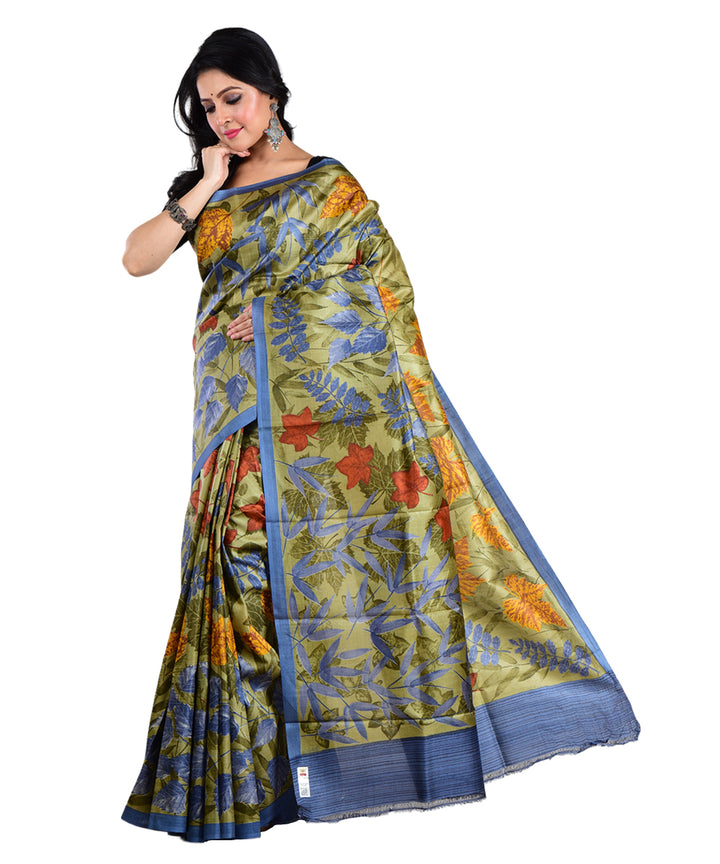 Multicolor bengal hand printed silk saree