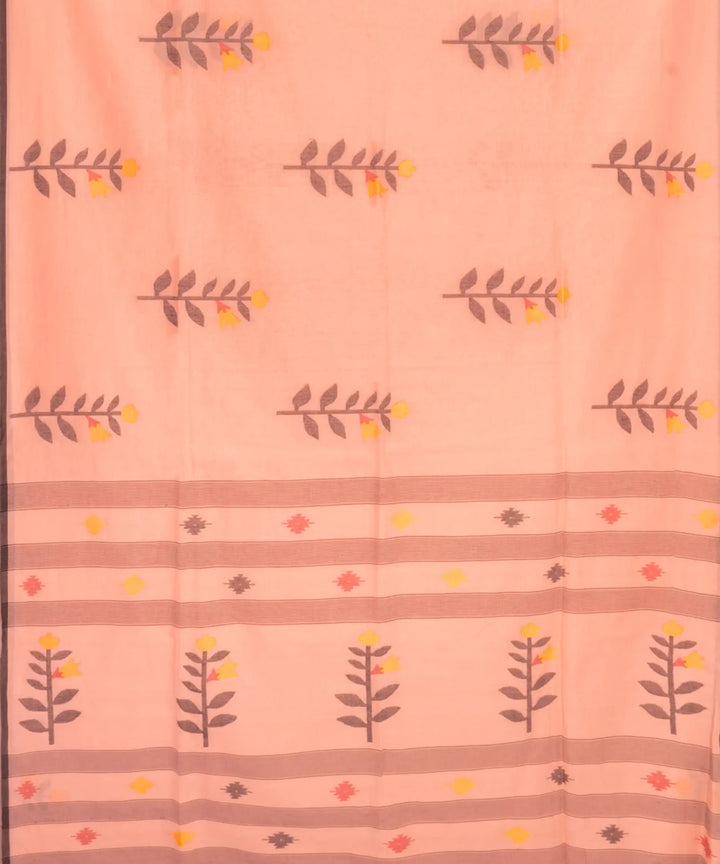 Pale peach red handwoven jamdani cotton saree