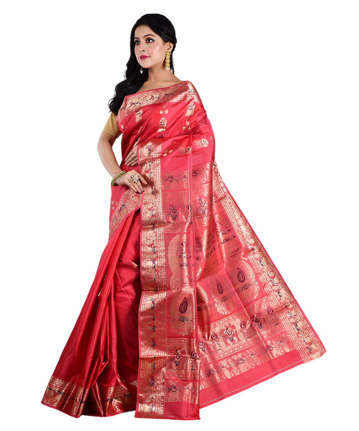 Peach handwoven silk saree