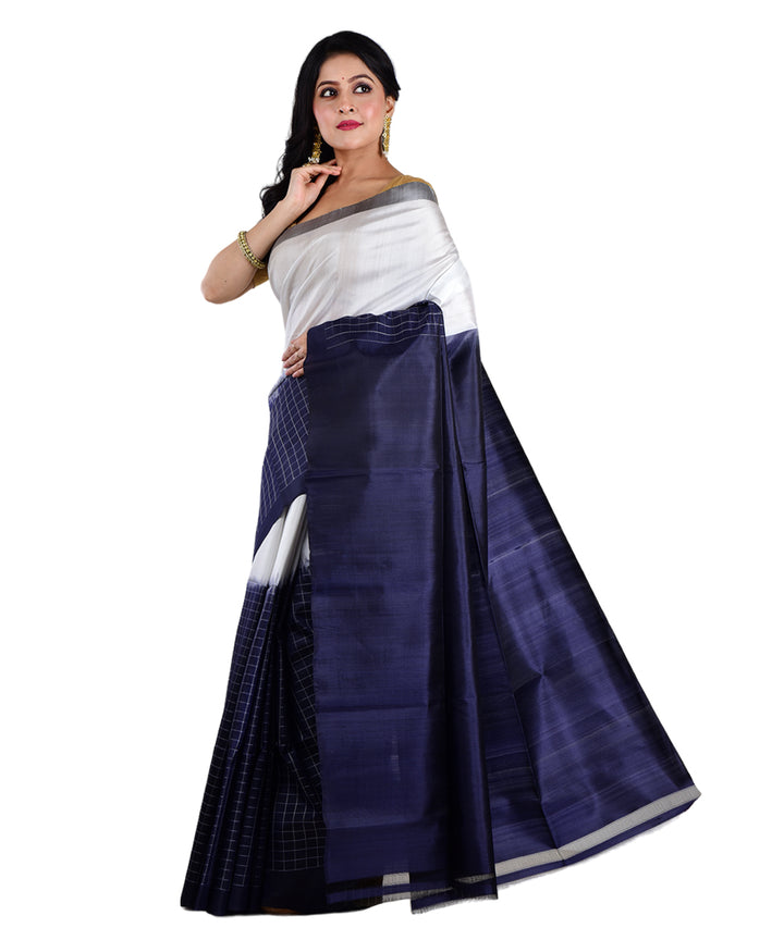 White navy blue handwoven silk saree