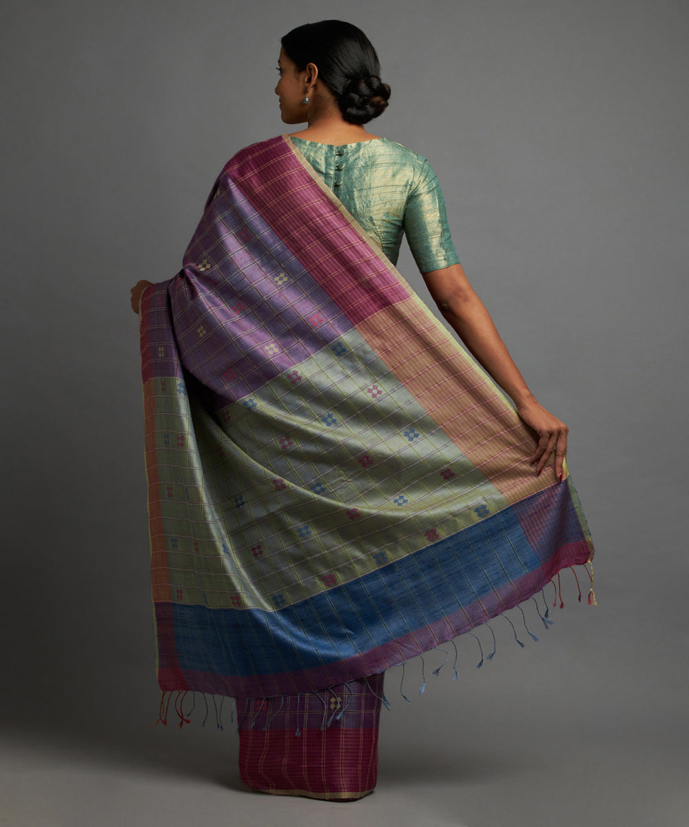 Magenta deep lavender tussar silk hand woven chhattisgarh kosa saree